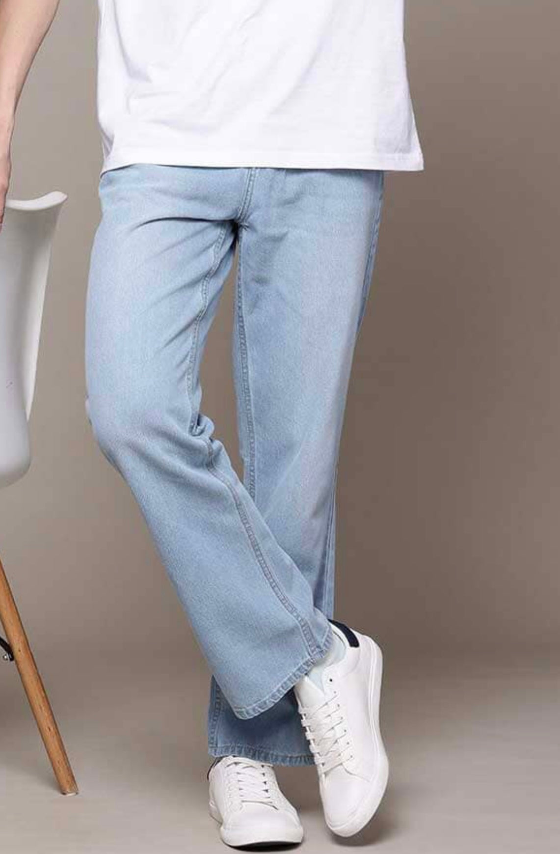 Loose Fit Plain Denim Jeans In Sky Blue